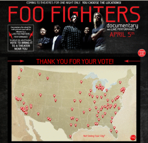 Map of which theaters across the US will premiere the Foo Fighters: Back and Forth Documentary