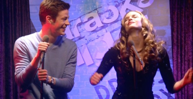 Barry and Caitlin singing karaoke