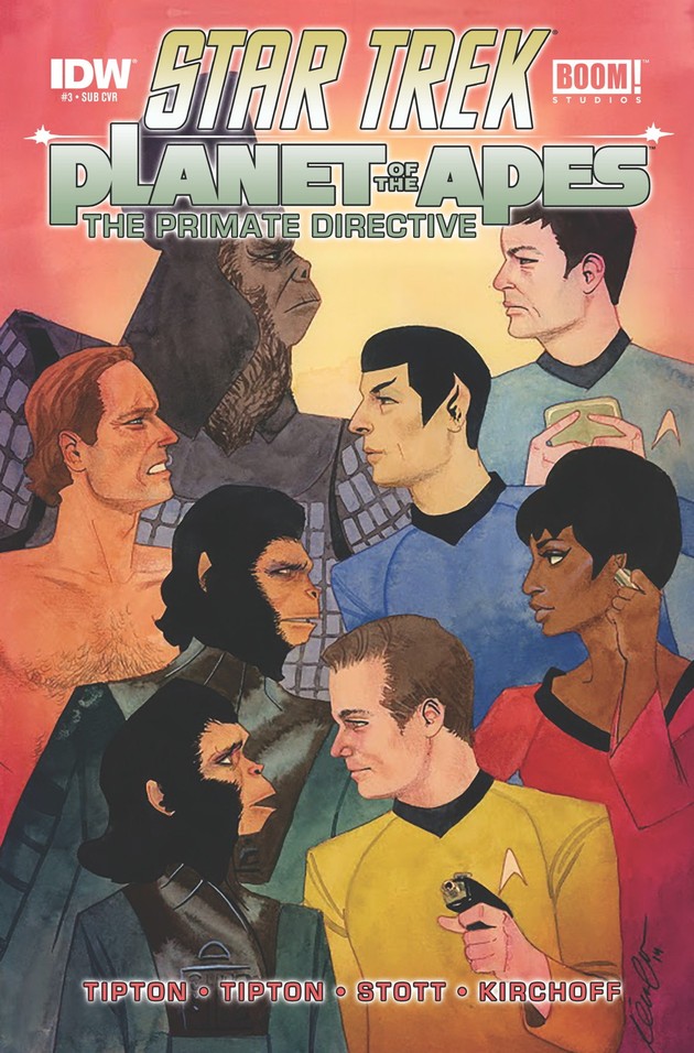 Planet of the Apes and Star Trek characters facing each other